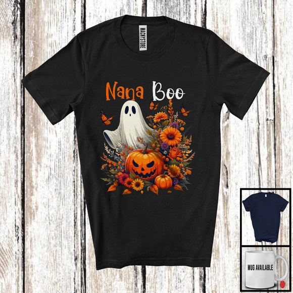 MacnyStore - Nana Boo, Awesome Halloween Boo Ghost Pumpkins Flowers Lover, Matching Family Group T-Shirt
