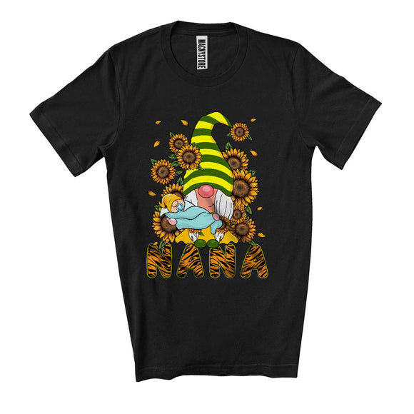 MacnyStore - Nana, Adorable Mother's Day Gnomes Holding Baby, Sunflowers Matching Family Group T-Shirt