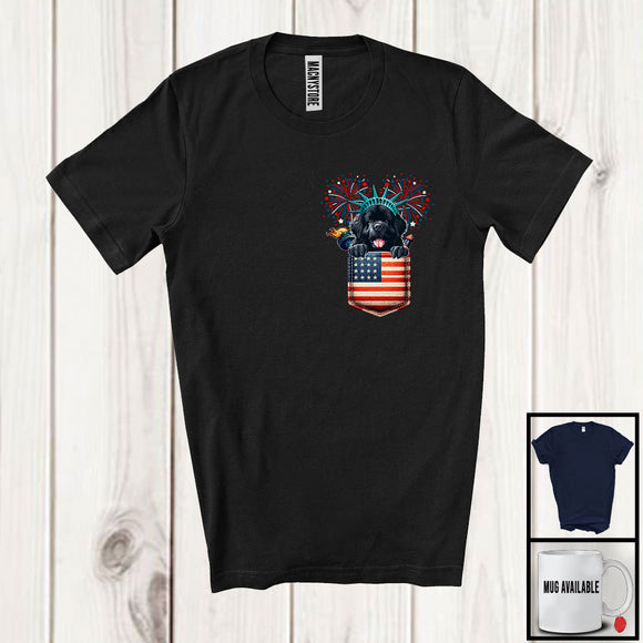 MacnyStore - Newfoundland in American Flag Pocket, Adorable 4th Of July Newfoundland Owner, Patriotic T-Shirt