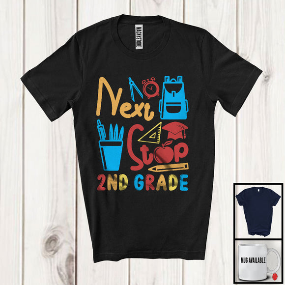 MacnyStore - Next Stop 2nd Grade, Humorous Last Day Of School Vintage Graduation, Summer Vacation T-Shirt