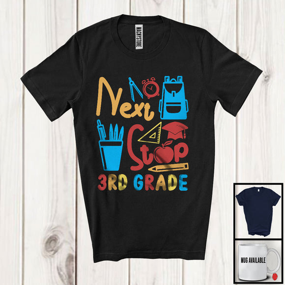 MacnyStore - Next Stop 3rd Grade, Humorous Last Day Of School Vintage Graduation, Summer Vacation T-Shirt