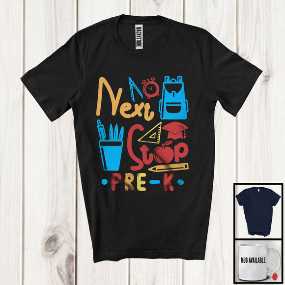 MacnyStore - Next Stop Pre-K, Humorous Last Day Of School Vintage Graduation, Summer Vacation T-Shirt