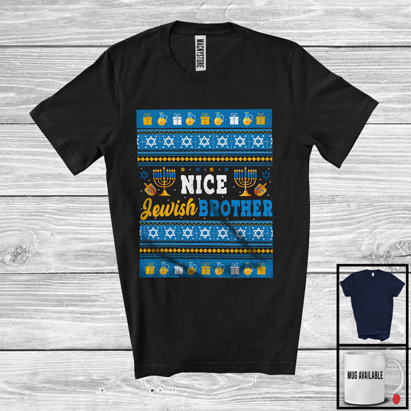 MacnyStore - Nice Jewish Brother, Awesome Hanukkah Menorah Sweater Menorah, Matching Family Group T-Shirt