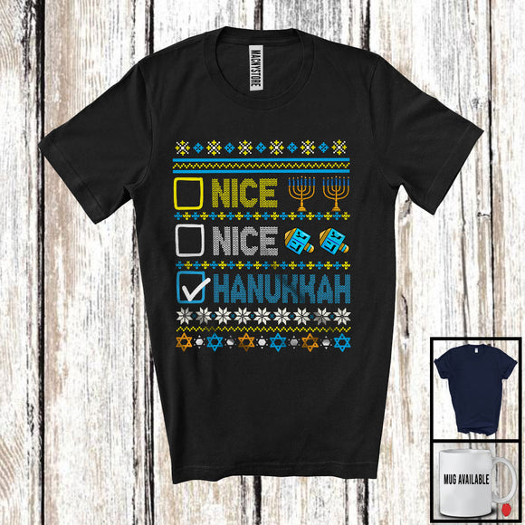 MacnyStore - Nice Nice Hanukkah; Humorous Chanukah Sweater Pajama Menorah Dreidel; Family Group T-Shirt