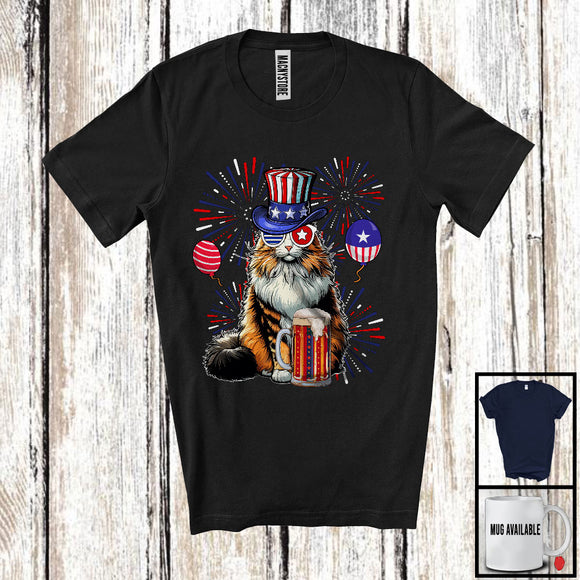 MacnyStore - Norwegian Forest Cat Drinking Beer, Awesome 4th Of July Fireworks Kitten, Drunker Patriotic Group T-Shirt
