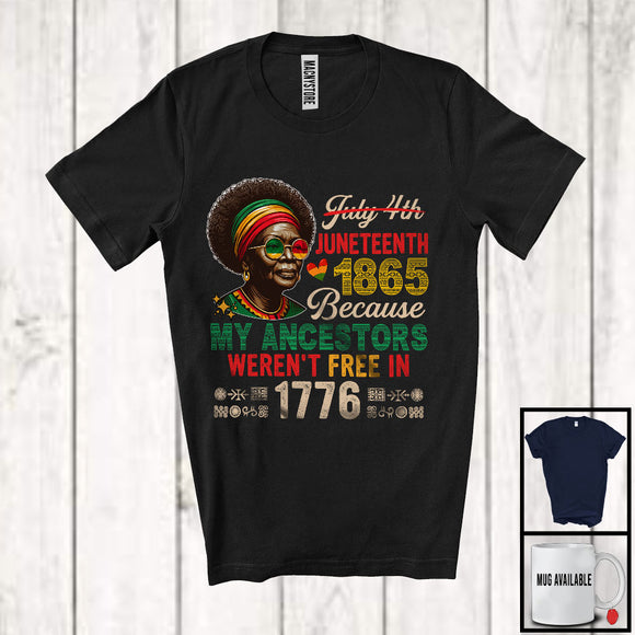 MacnyStore - Not July 4th Juneteenth 1865, Proud Black African American Old Women Glasses, Afro Family T-Shirt