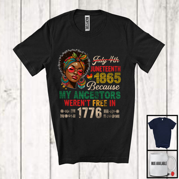 MacnyStore - Not July 4th Juneteenth 1865, Proud Black African American Women Glasses, Afro Family Group T-Shirt