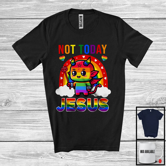 MacnyStore - Not Today Jesus, Lovely LGBTQ Pride Satan Lover, Rainbow Gay Flag Matching Family Group T-Shirt