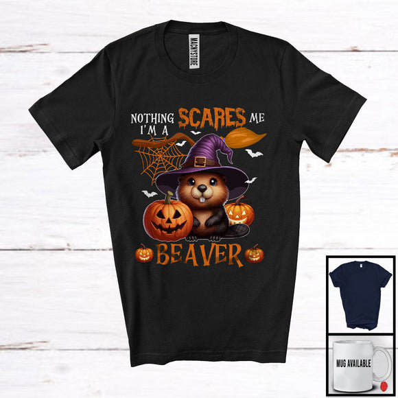 MacnyStore - Nothing Scares Me I'm A Beaver, Lovely Halloween Beaver Witch, Matching Wild Animal Lover T-Shirt