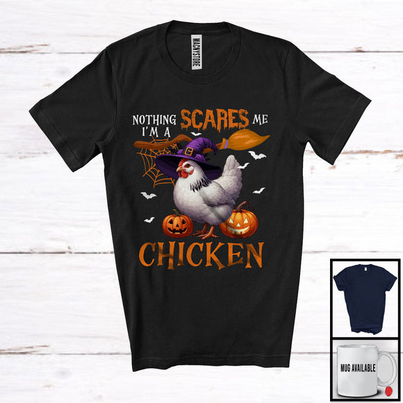 MacnyStore - Nothing Scares Me I'm A Chicken, Lovely Halloween Chicken Witch, Matching Animal Farmer Group T-Shirt