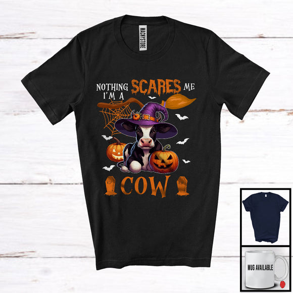 MacnyStore - Nothing Scares Me I'm A Cow, Lovely Halloween Cow Witch, Matching Animal Farmer Group T-Shirt