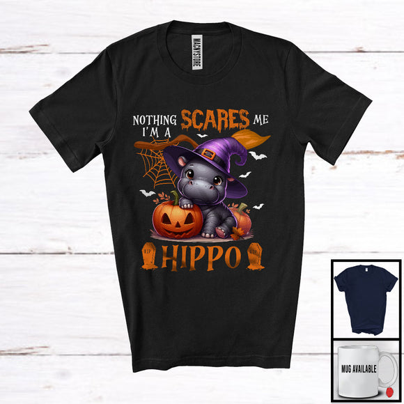 MacnyStore - Nothing Scares Me I'm A Hippo, Lovely Halloween Hippo Witch, Matching Wild Animal Lover T-Shirt