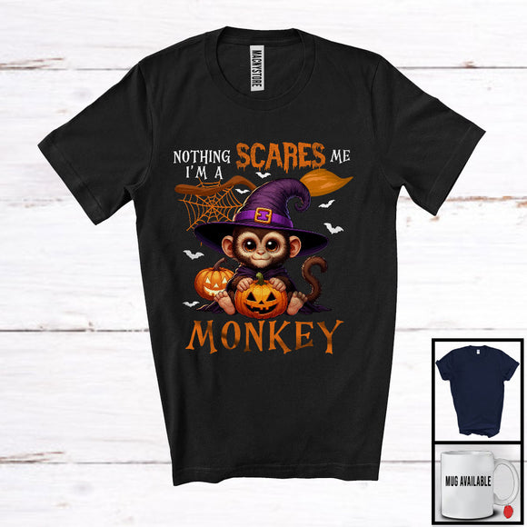MacnyStore - Nothing Scares Me I'm A Monkey, Lovely Halloween Monkey Witch, Matching Wild Animal Lover T-Shirt