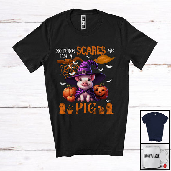 MacnyStore - Nothing Scares Me I'm A Pig, Lovely Halloween Pig Witch, Matching Animal Farmer Group T-Shirt