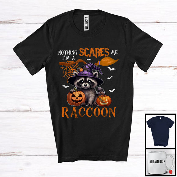 MacnyStore - Nothing Scares Me I'm A Raccoon, Lovely Halloween Raccoon Witch, Matching Wild Animal Lover T-Shirt