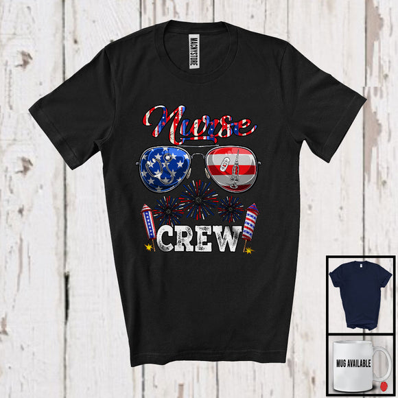 MacnyStore - Nurse Crew, Wonderful 4th Of July American Flag Sunglasses, Patriotic Careers Proud T-Shirt