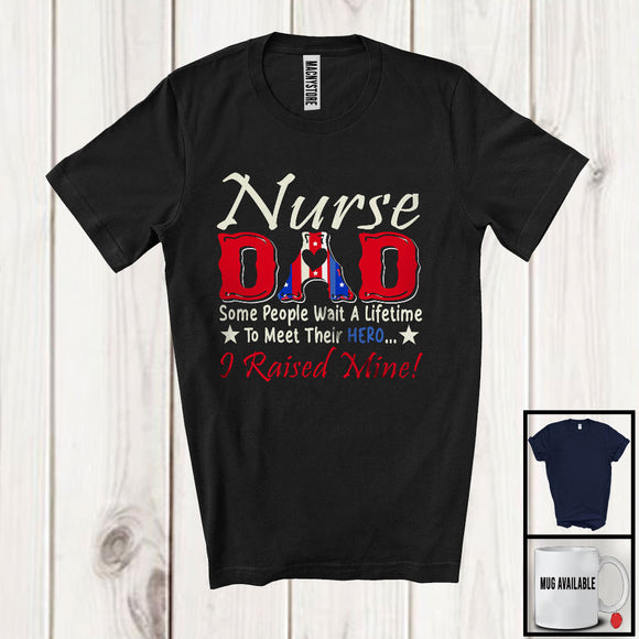 MacnyStore - Nurse Dad I Raised Mine, Proud Father's Day American Flag Heart, Matching Family Group T-Shirt