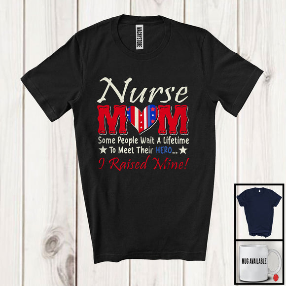 MacnyStore - Nurse Mom I Raised Mine, Proud Mother's Day American Flag Heart, Matching Family Group T-Shirt