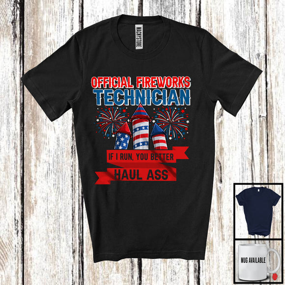 MacnyStore - Official Fireworks Technician If I Run, Sarcastic 4th Of July Firecrackers, USA Flag Patriotic T-Shirt