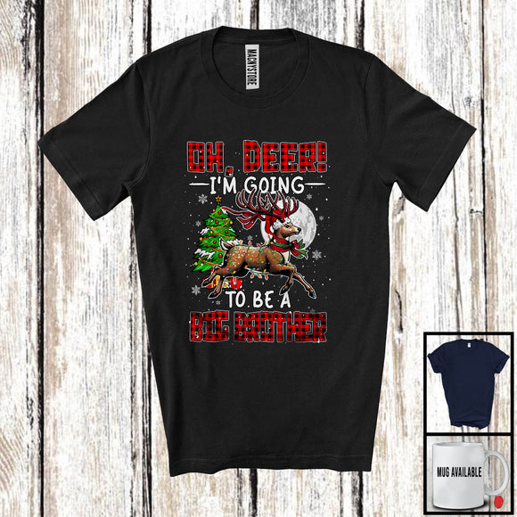 MacnyStore - Oh Deer I'm Going To Be A Big Brother; Amazing Christmas Plaid Reindeer Santa; Pregnancy Family T-Shirt