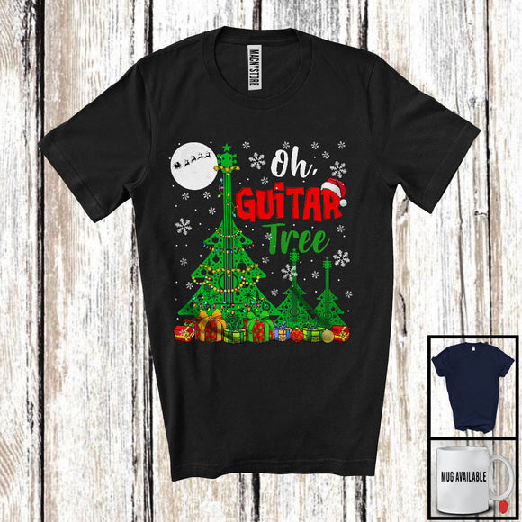 MacnyStore - Oh Guitar Tree; Cheerful Christmas Lights X-mas Tree Guitar; Guitarist Family Group Snowing T-Shirt