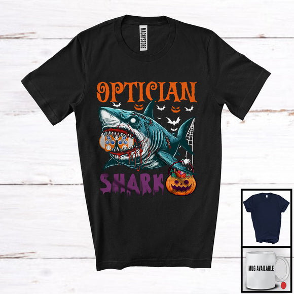 MacnyStore - Optician Shark, Scary Halloween Costume Pumpkin Zombie Shark, Proud Careers Group T-Shirt
