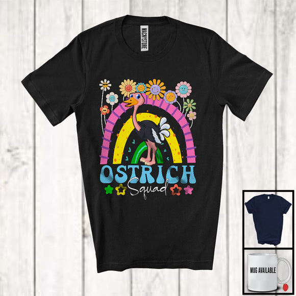 MacnyStore - Ostrich Squad, Adorable Flowers Rainbow Animal Lover, Floral Matching Women Girls Group T-Shirt