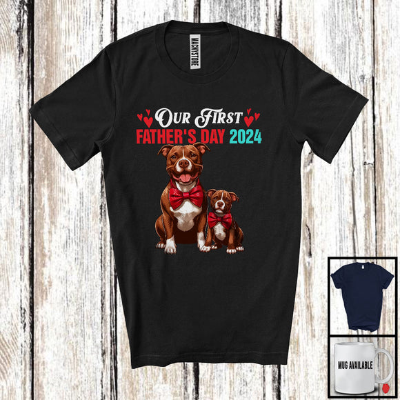 MacnyStore - Our First Father's Day 2024, Adorable Father's Day Daddy Baby Pit Bull Lover, Dad Family T-Shirt