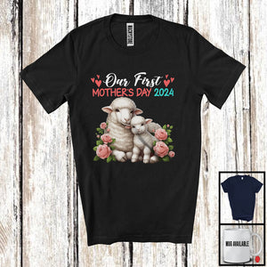 MacnyStore - Our First Mother's Day 2024, Adorable Mother's Day Mommy Baby Sheep Lover, Flowers Family T-Shirt