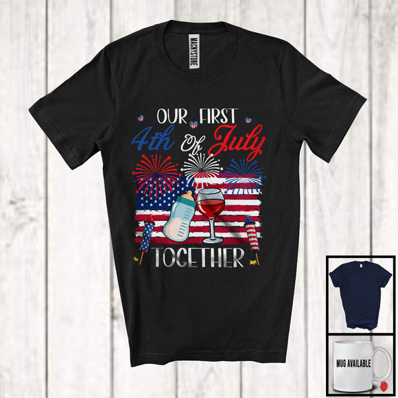MacnyStore - Our First 4th of July Together, Happy Independence Day American Flag, New Dad Mom Family T-Shirt