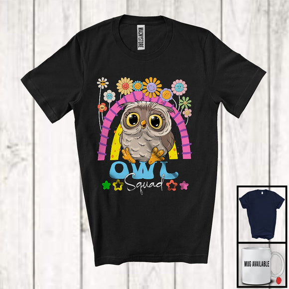 MacnyStore - Owl Squad, Adorable Flowers Rainbow Animal Lover, Floral Matching Women Girls Group T-Shirt
