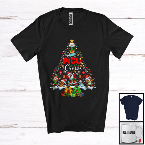 MacnyStore - PICU Crew; Fantastic Christmas Tree Lights Dabbing Santa Reindeer Elf Dabbing; Nurse Group T-Shirt