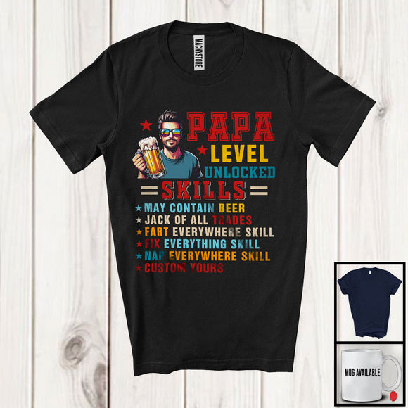 MacnyStore - Papa Level Unlocked Skills, Humorous Vintage Father's Day Beer Drinking, Drunker Family T-Shirt