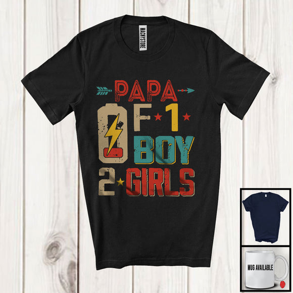 MacnyStore - Papa Of 1 Boy 2 Girls, Humorous Father's Day Low Battery, Vintage Matching Family Group T-Shirt