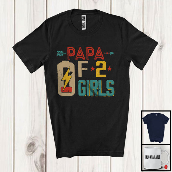 MacnyStore - Papa Of 2 Girls, Humorous Father's Day Low Battery, Vintage Matching Family Group T-Shirt