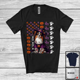 MacnyStore - Papillon Witch On American Flag, Adorable Halloween Pumpkin Paws, Patriotic Group T-Shirt
