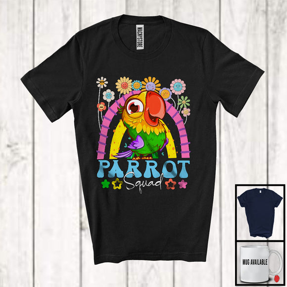 MacnyStore - Parrot Squad, Adorable Flowers Rainbow Animal Lover, Floral Matching Women Girls Group T-Shirt