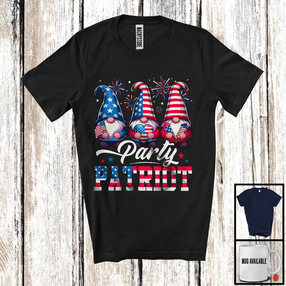 MacnyStore - Party Patriot, Adorable 4th Of July Three Gnomes Gnomies, USA Flag Fireworks Patriotic Group T-Shirt