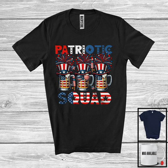 MacnyStore - Patriotic Squad, Awesome 4th Of July Three Beer Glasses, USA Flag Drinking Drunker Group T-Shirt