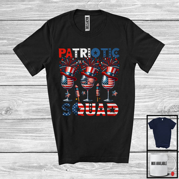 MacnyStore - Patriotic Squad, Awesome 4th Of July Three Wine Glasses, USA Flag Drinking Drunker Group T-Shirt