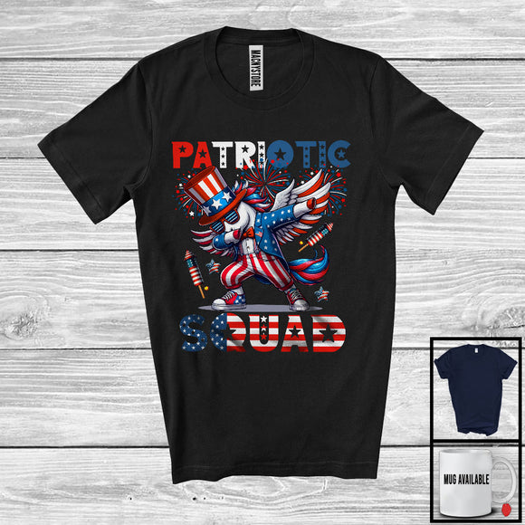 MacnyStore - Patriotic Squad, Cheerful 4th Of July Dabbing Unicorn Lover, American Flag Patriotic Group T-Shirt