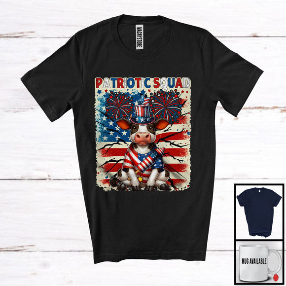 MacnyStore - Patriotic Squad, Lovely 4th Of July American Flag Cow Lover, Firecrackers Patriotic Group T-Shirt