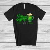 MacnyStore - Peace Love Drunk; Amusing St. Patrick's Day Green Peace Hand Sign Heart; Beer Drinking T-Shirt