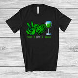 MacnyStore - Peace Love Drunk; Amusing St. Patrick's Day Green Peace Hand Sign Heart; Wine Drinking T-Shirt