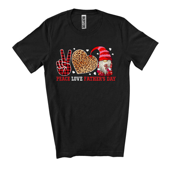 MacnyStore - Peace Love Father's Day, Awesome Father's Day Plaid Gnome Leopard Heart, Family Group T-Shirt