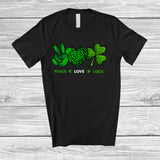 MacnyStore - Peace Love Luck; Amusing St. Patrick's Day Green Peace Hand Sign Heart Shamrock; Family T-Shirt