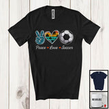 MacnyStore - Peace Love Soccer, Adorable Peace Hand Sign Plaid Retro Heart, Soccer Player Matching Team T-Shirt