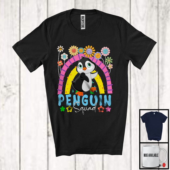 MacnyStore - Penguin Squad, Adorable Flowers Rainbow Animal Lover, Floral Matching Women Girls Group T-Shirt