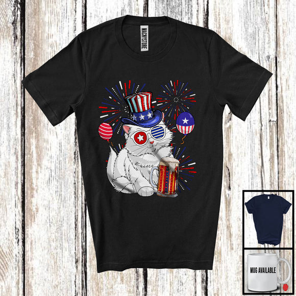 MacnyStore - Persian Cat Drinking Beer, Awesome 4th Of July Fireworks Kitten, Drunker Patriotic Group T-Shirt