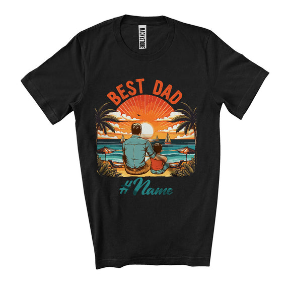 MacnyStore -  Personalize Custom Name Best Dad, Awesome Father's Day Sunset, Dad Son Family T-Shirt